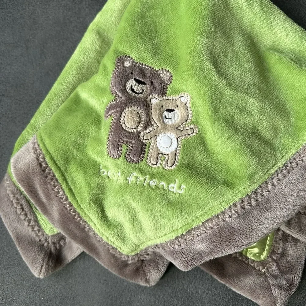 Carters Best Friends Teddy Bear Baby Lovey Security Blanket Brown Green Satin
